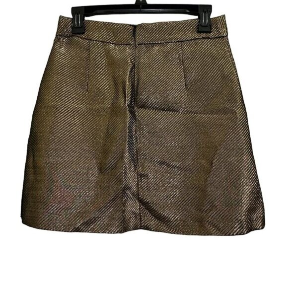 H&M Metallic Gold A Line Mini Skirt Size 6 Fall Fashion Office Casual - Picture 3 of 9